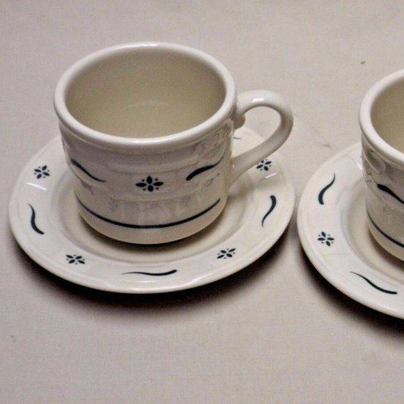 Longaberger Pottery Set of 2 Woven Traditions  Heritage Green Cups & Saucers - Picture 6 of 12